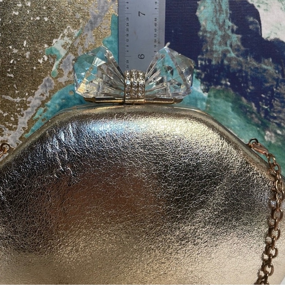 RSVP/Charming Charlie Metallic Gold Clutch with crossbody strap - Picture 2 of 13